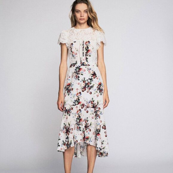 Marissa Webb Dresses & Skirts - Marissa Webb Imani Dress Gorgeous Back cutout floral silk lace Summer Party midi